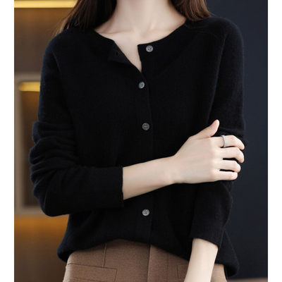Damen Strickjacke aus Merinowolle – Rundhals-Design für jede Jahreszeit