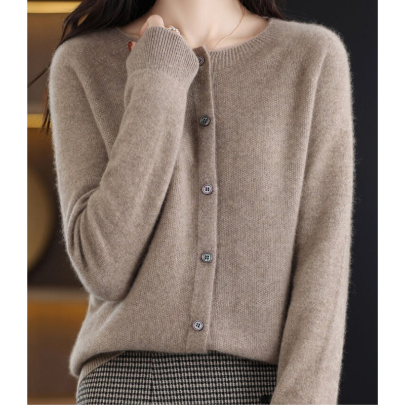 Damen Strickjacke aus Merinowolle – Rundhals-Design für jede Jahreszeit