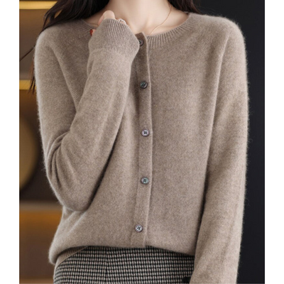 Damen Strickjacke aus Merinowolle – Rundhals-Design für jede Jahreszeit
