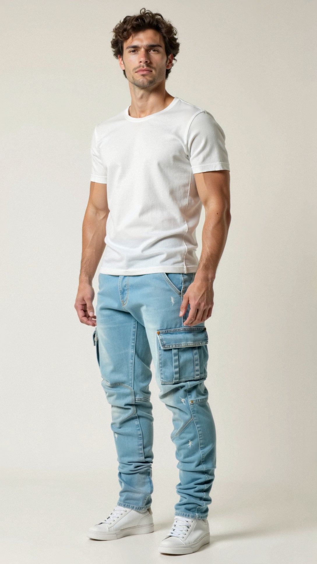 Herren Cargo Jeans - Slim Fit Cargo Jeans Hosen