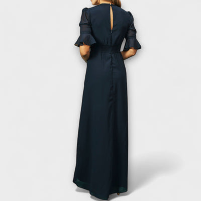 Beatrice - Elegantes Kleid in Marineblau mit floralen Stickereien