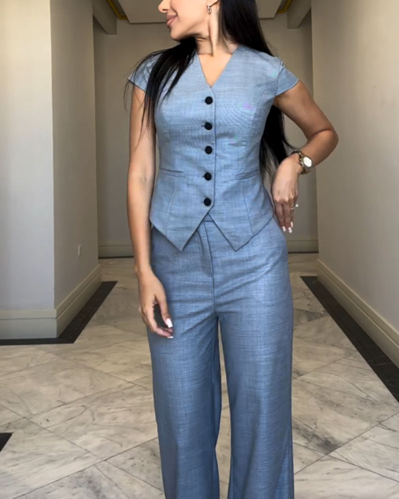 Sommer Hosenanzug für Damen – Elegantes Weste mit Marlenehose