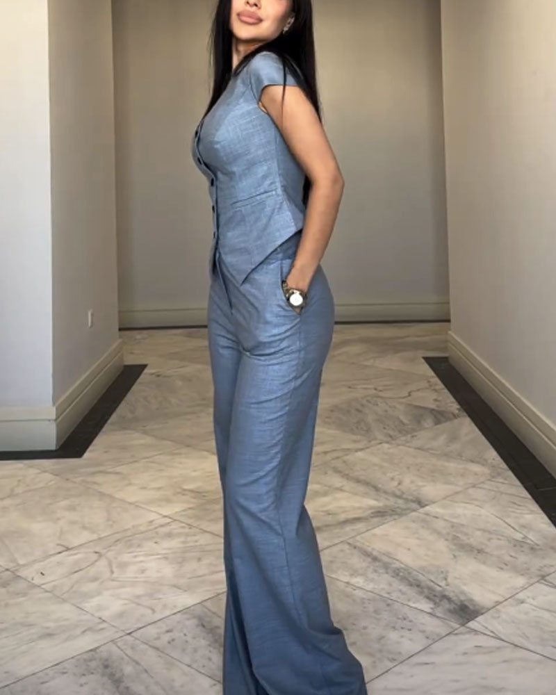 Sommer Hosenanzug für Damen – Elegantes Weste mit Marlenehose