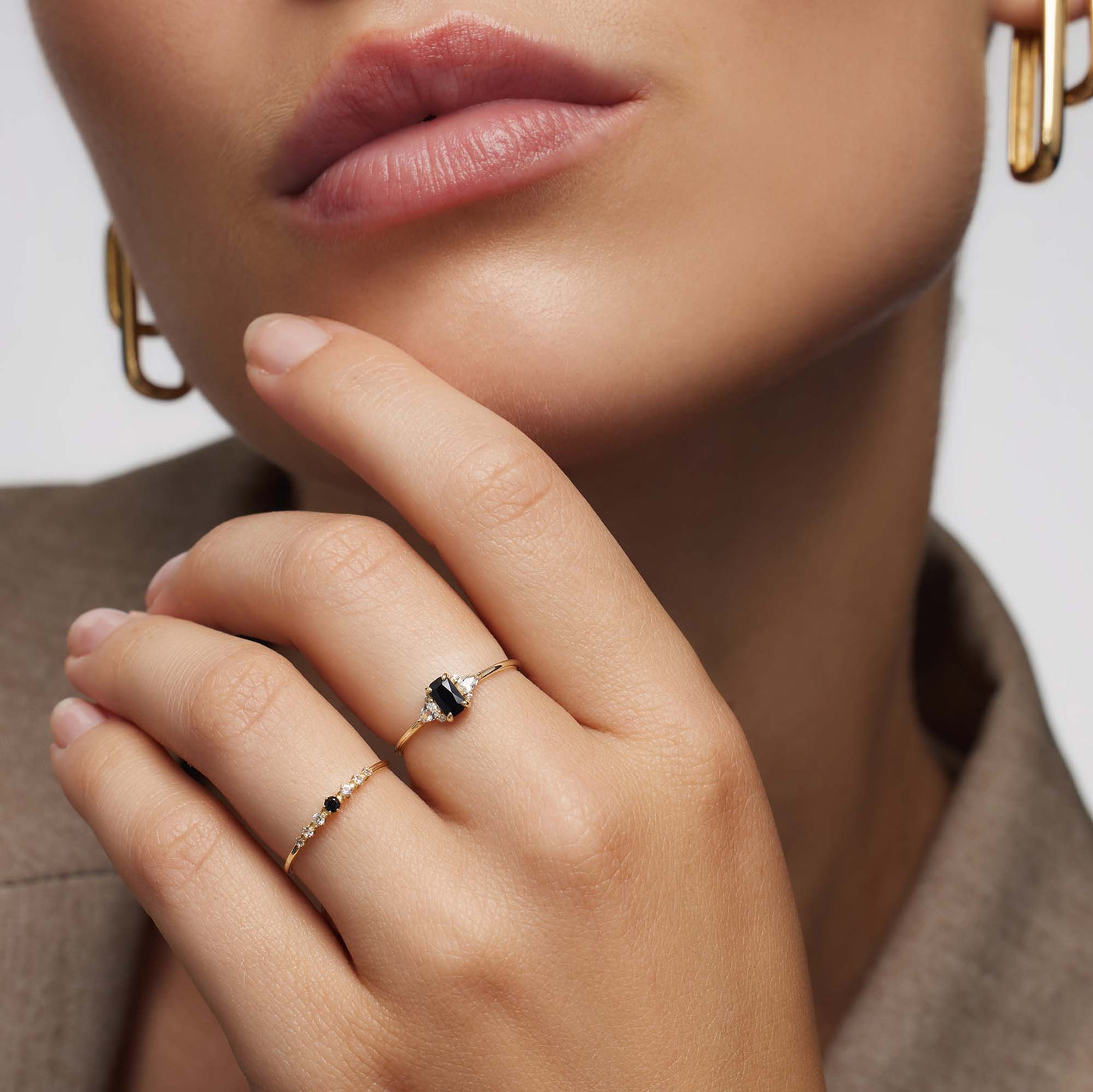 Gold Baguette Ring with Black Spinel