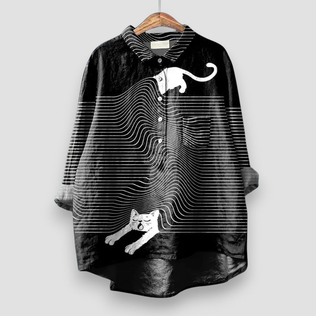 Fiona | Niedliche Bluse mit Katzen-Print