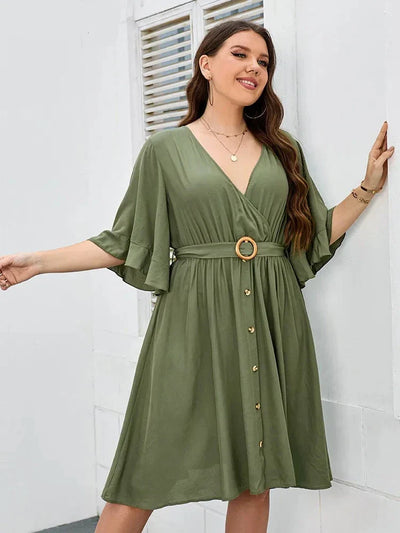 Heidi-Mode | Lässiges Midi-Kleid Mit Bindegürtel In Großen Größen