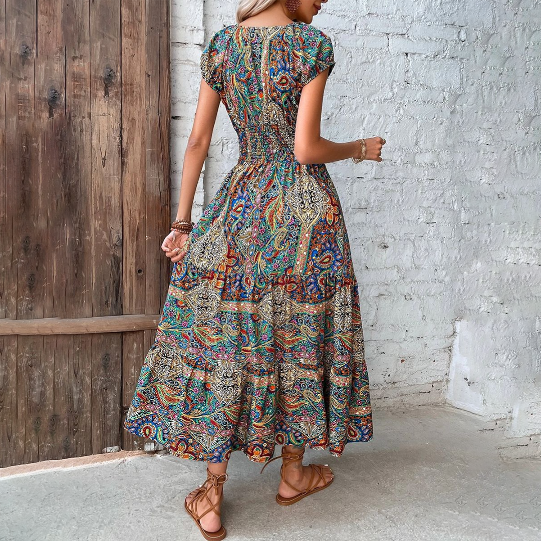 Damen Bohemian Bedrucktes Elegantes Ibiza Kleid | Maxi