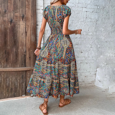 Damen Bohemian Bedrucktes Elegantes Ibiza Kleid | Maxi