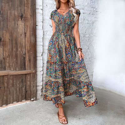 Damen Bohemian Bedrucktes Elegantes Ibiza Kleid | Maxi