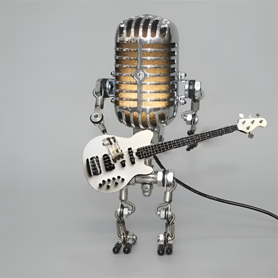 Roboter Tischlampe mit Gitarre – LED-Deko im Vintage-Stil für Schreibtisch