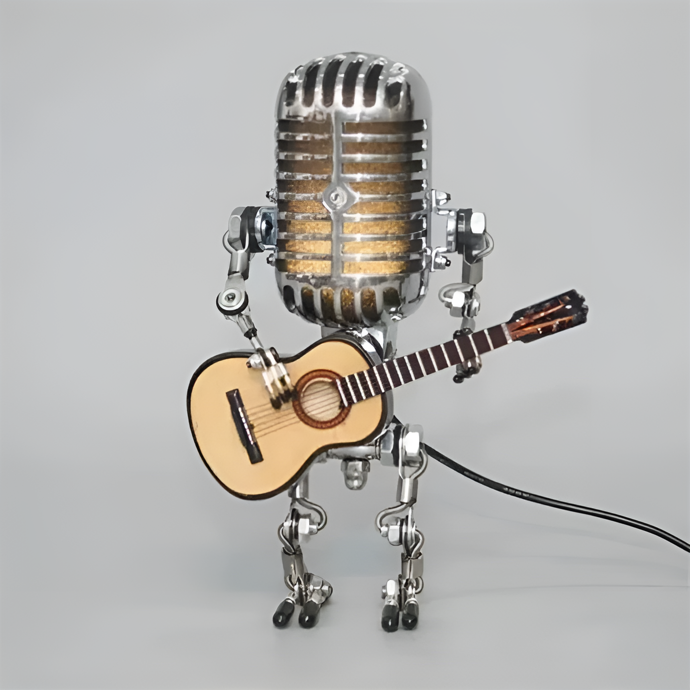 Roboter Tischlampe mit Gitarre – LED-Deko im Vintage-Stil für Schreibtisch