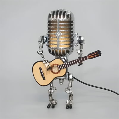 Roboter Tischlampe mit Gitarre – LED-Deko im Vintage-Stil für Schreibtisch