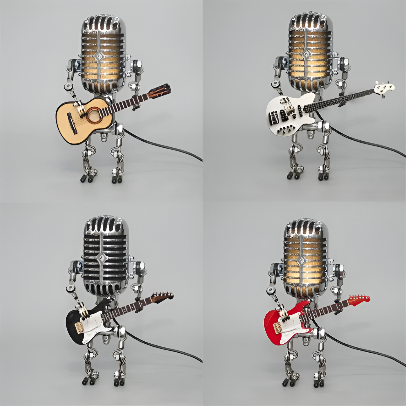 Roboter Tischlampe mit Gitarre – LED-Deko im Vintage-Stil für Schreibtisch