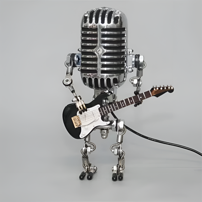 Roboter Tischlampe mit Gitarre – LED-Deko im Vintage-Stil für Schreibtisch
