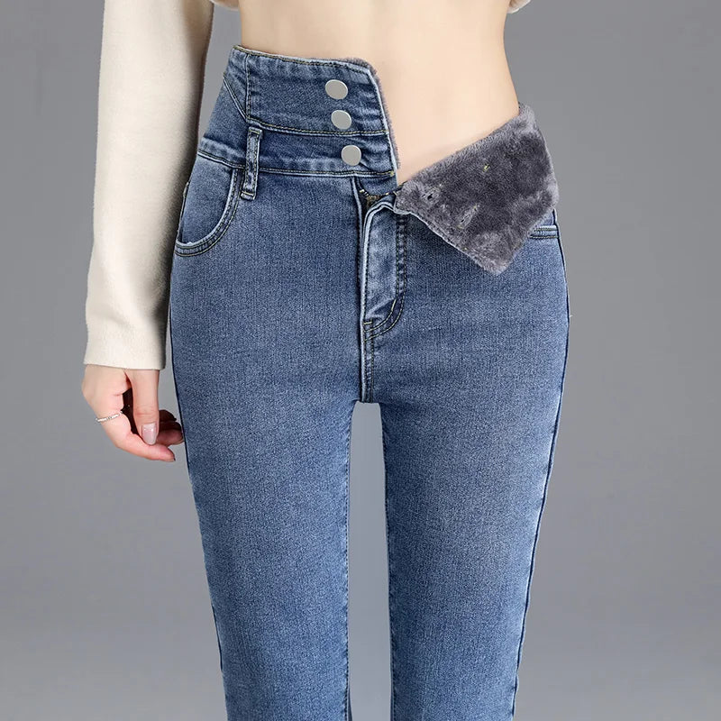 Heidi-Mode | Hoch taillierte Thermische Winter Jeans