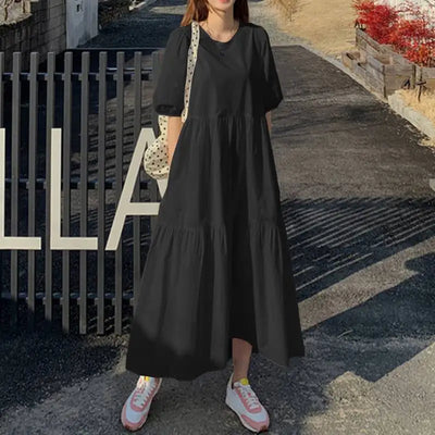 Vicky Casual Kleid | Stilvolles Maxikleid mit kurzem Ärmel und Rundhalsausschnitt