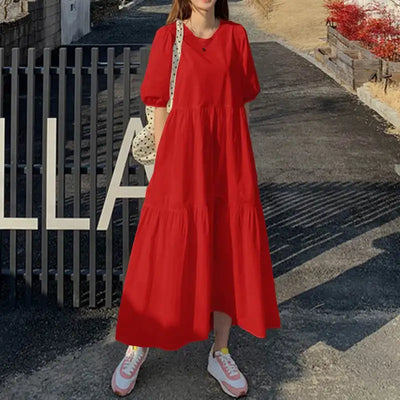 Vicky Casual Kleid | Stilvolles Maxikleid mit kurzem Ärmel und Rundhalsausschnitt