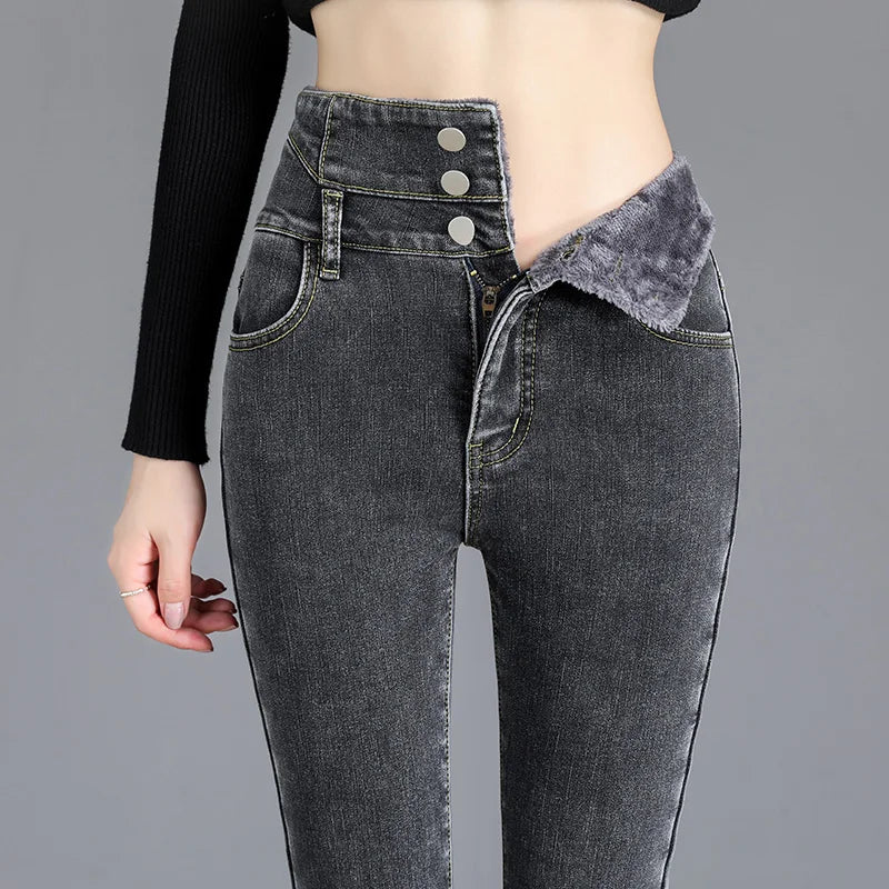 Heidi-Mode | Hoch taillierte Thermische Winter Jeans