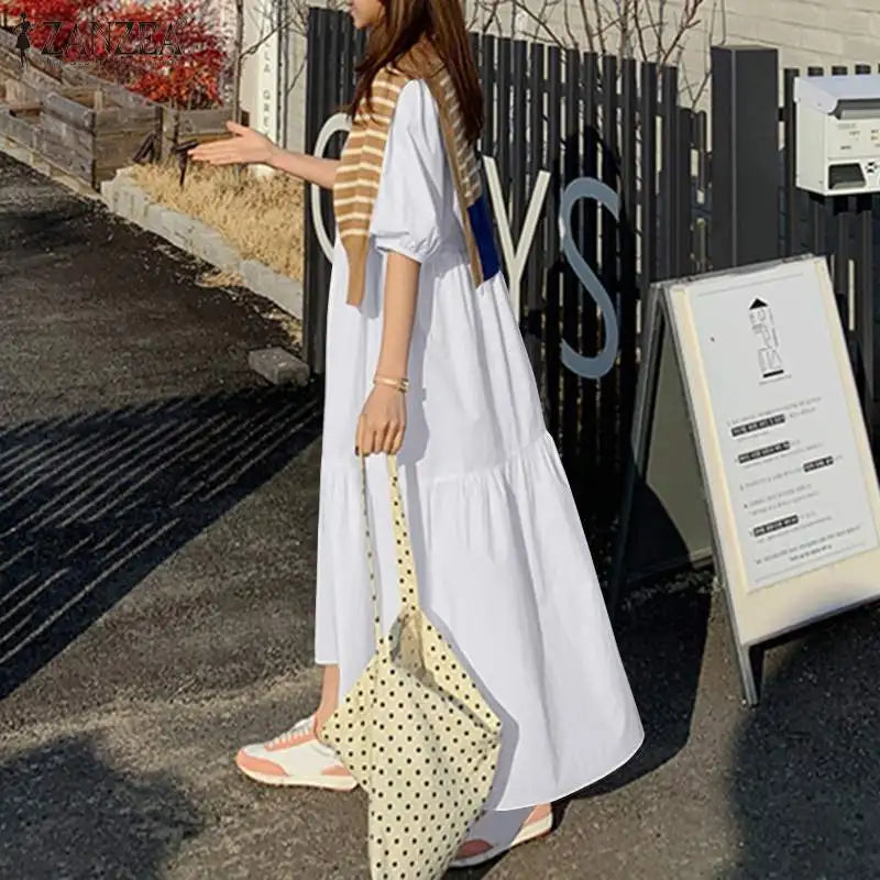 Vicky Casual Kleid | Stilvolles Maxikleid mit kurzem Ärmel und Rundhalsausschnitt