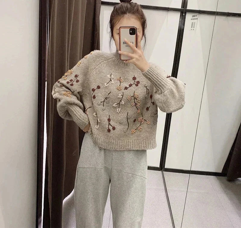 Heidi-Mode | Vintage Blumen Strickpullover