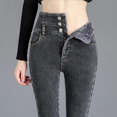 Heidi-Mode | Hoch taillierte Thermische Winter Jeans