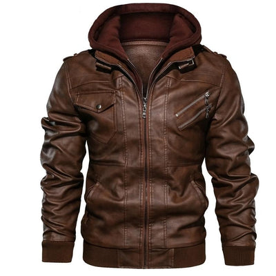 BikerDream | Hochwertige Kunstlederjacke für Herren mit abnehmbarer Kapuze