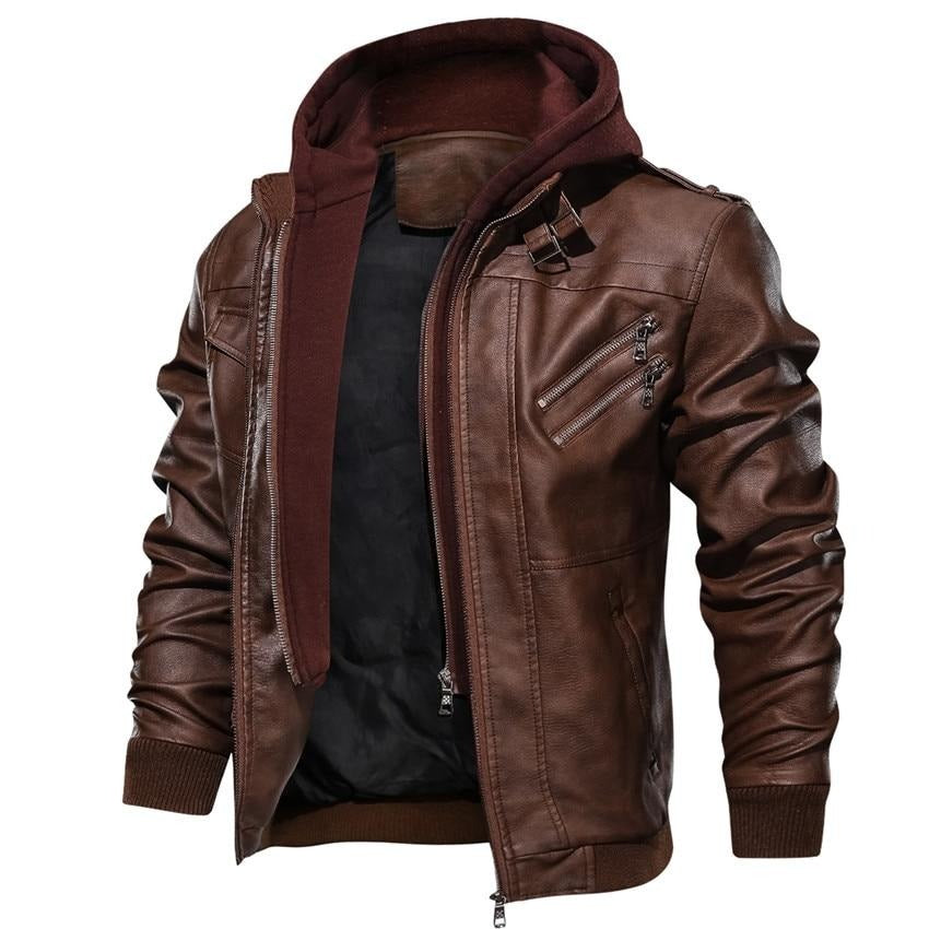 BikerDream | Hochwertige Kunstlederjacke für Herren mit abnehmbarer Kapuze