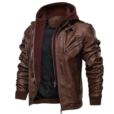 BikerDream | Hochwertige Kunstlederjacke für Herren mit abnehmbarer Kapuze