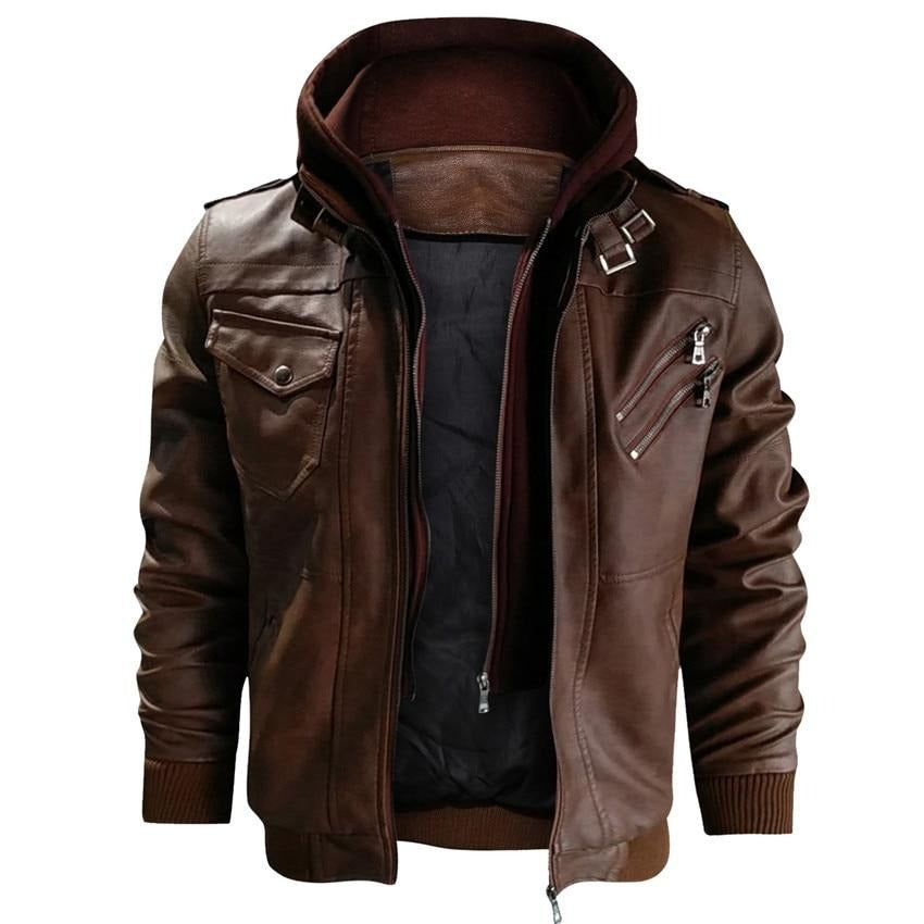 BikerDream | Hochwertige Kunstlederjacke für Herren mit abnehmbarer Kapuze