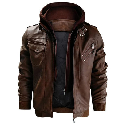 BikerDream | Hochwertige Kunstlederjacke für Herren mit abnehmbarer Kapuze