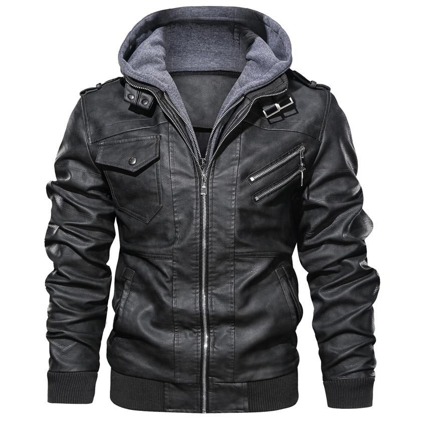BikerDream | Hochwertige Kunstlederjacke für Herren mit abnehmbarer Kapuze
