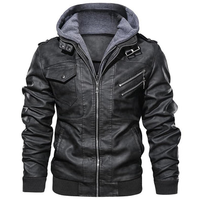 BikerDream | Hochwertige Kunstlederjacke für Herren mit abnehmbarer Kapuze