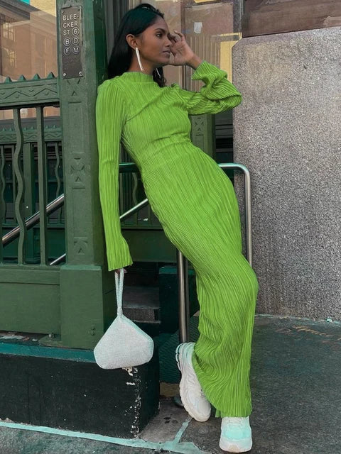 Heidi-Mode | Oranges Bodycon Kleid Mit Langen Ärmeln