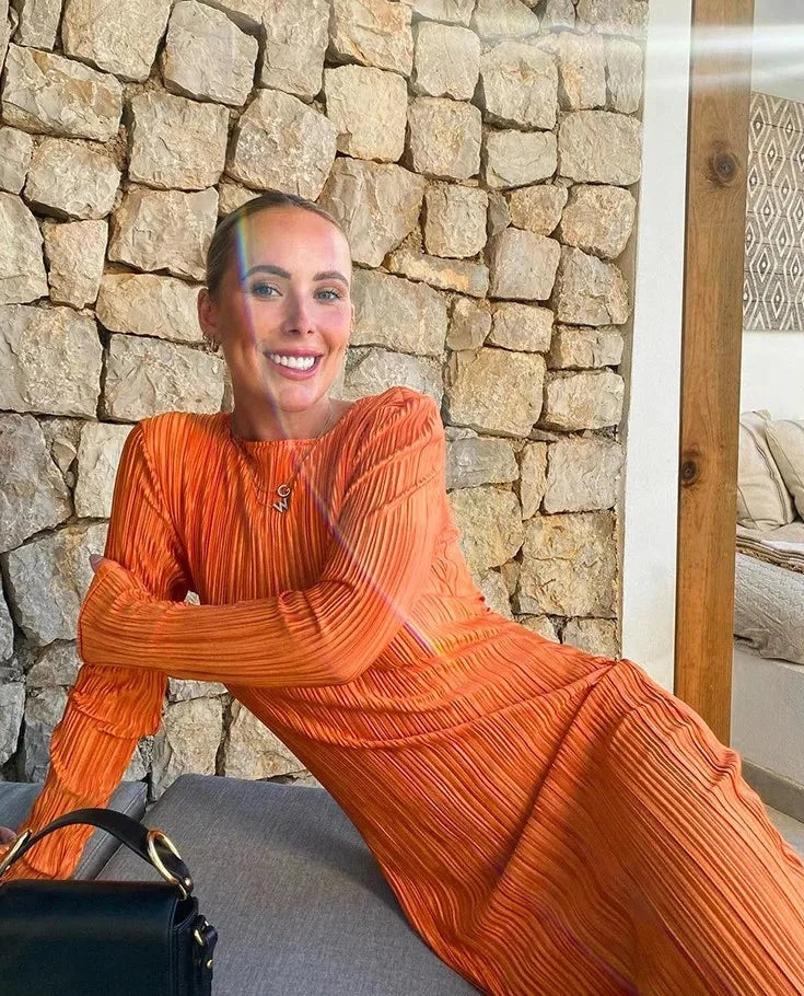 Heidi-Mode | Oranges Bodycon Kleid Mit Langen Ärmeln