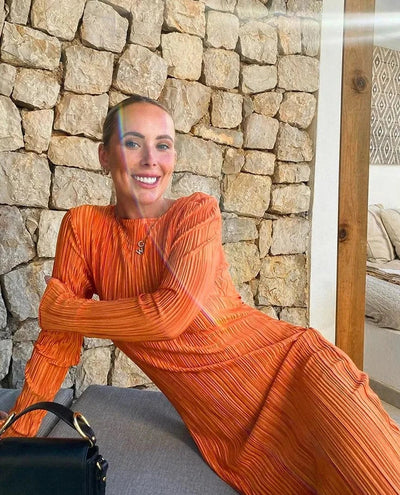 Heidi-Mode | Oranges Bodycon Kleid Mit Langen Ärmeln