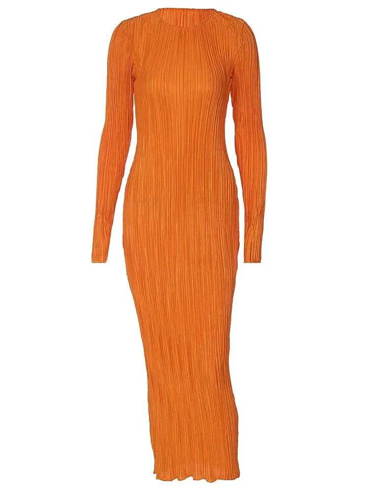 Heidi-Mode | Oranges Bodycon Kleid Mit Langen Ärmeln