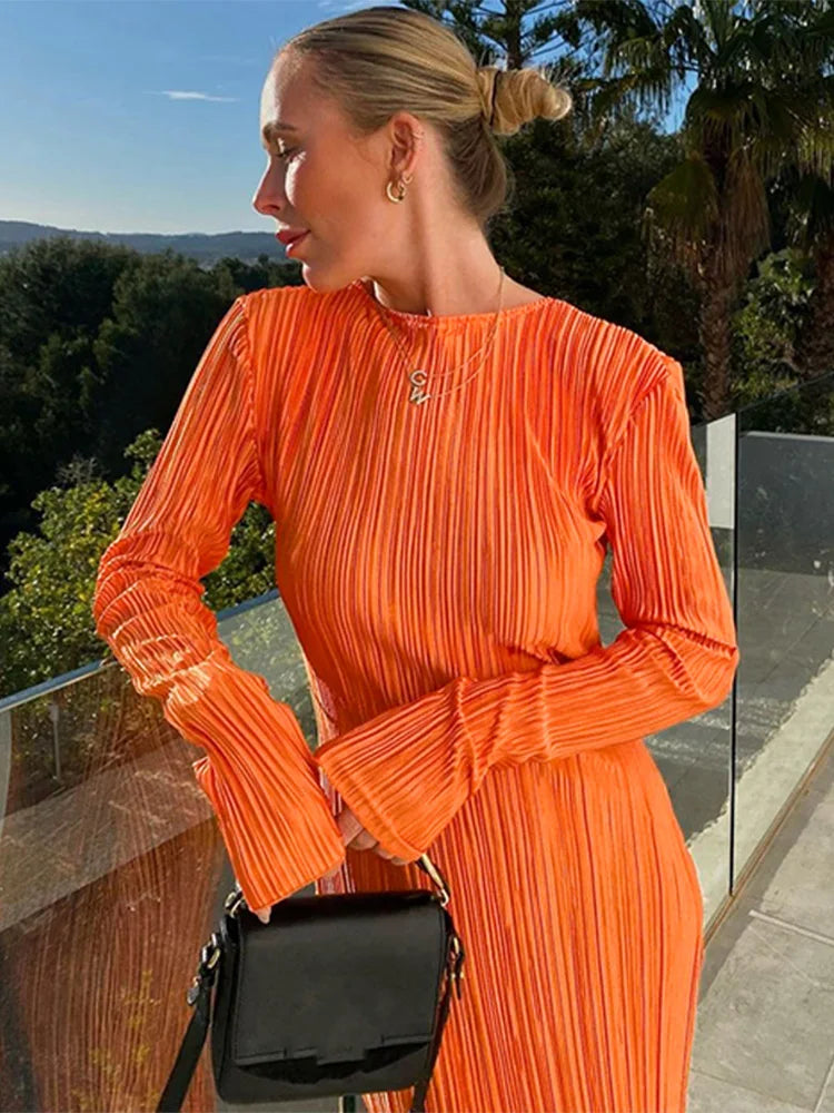 Heidi-Mode | Oranges Bodycon Kleid Mit Langen Ärmeln