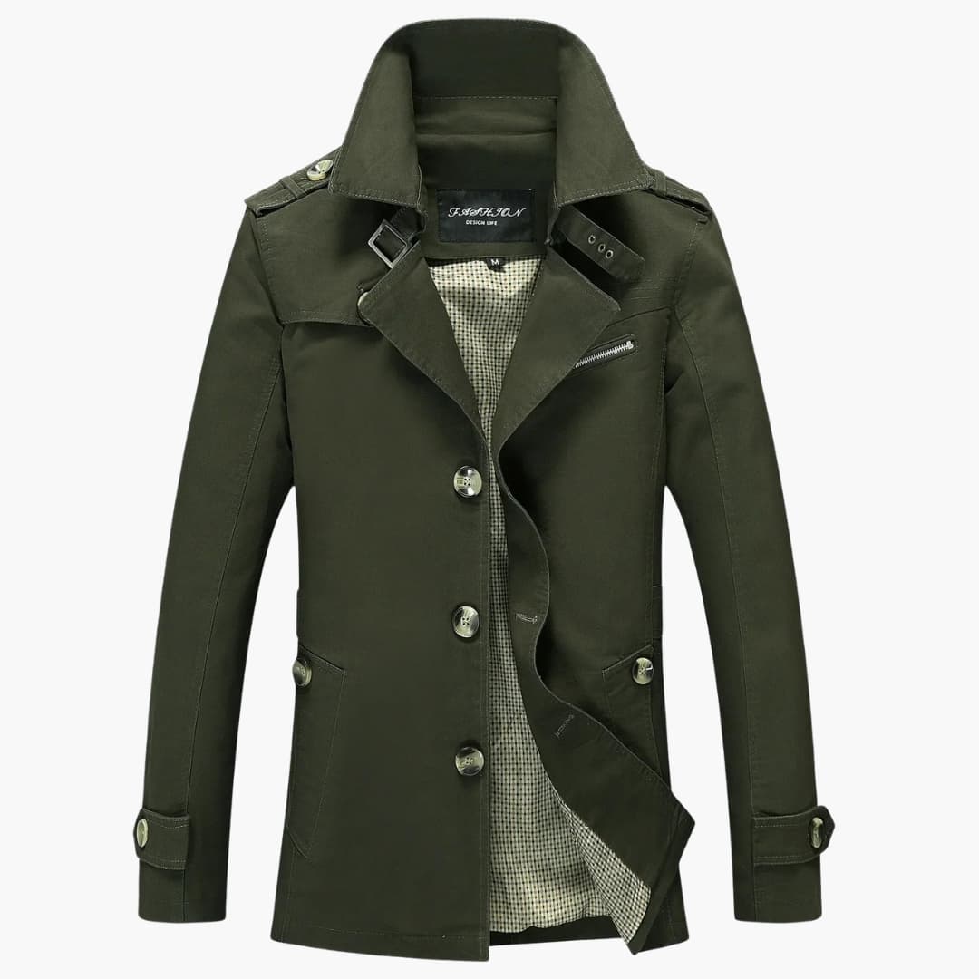 Herren Trench coat mit Knopfverschluss und Taschen Details