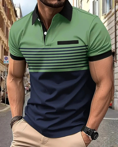 Herren lässiges gestreiftes Poloshirt | Kurzarm