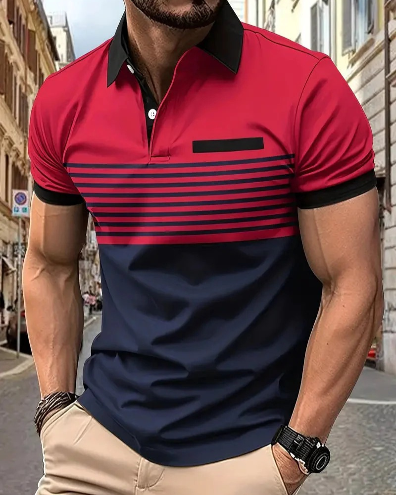 Herren lässiges gestreiftes Poloshirt | Kurzarm