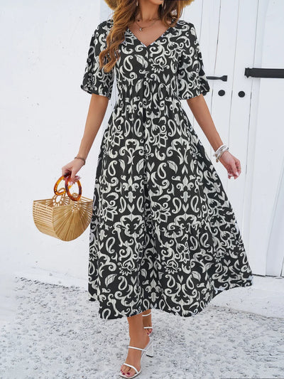 Heidi-Mode | Elegante Maxi Kleid Mit V-Ausschnitt Und Druck