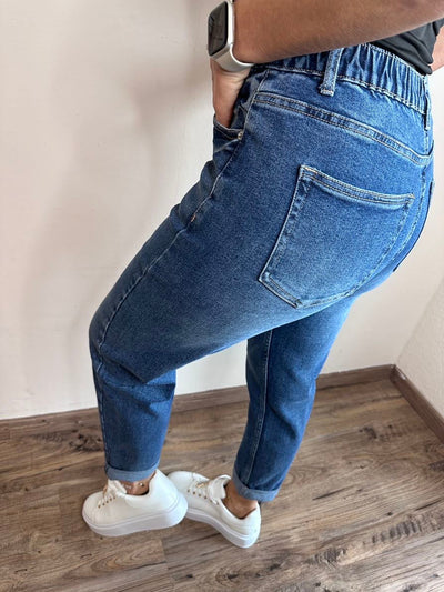 Dunkelblaue Stretch-Jeans für Damen im Mom-Style – Vaelyra