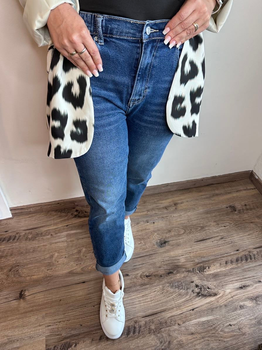 Dunkelblaue Stretch-Jeans für Damen im Mom-Style – Vaelyra