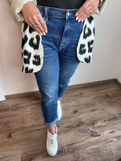 Dunkelblaue Stretch-Jeans für Damen im Mom-Style – Vaelyra