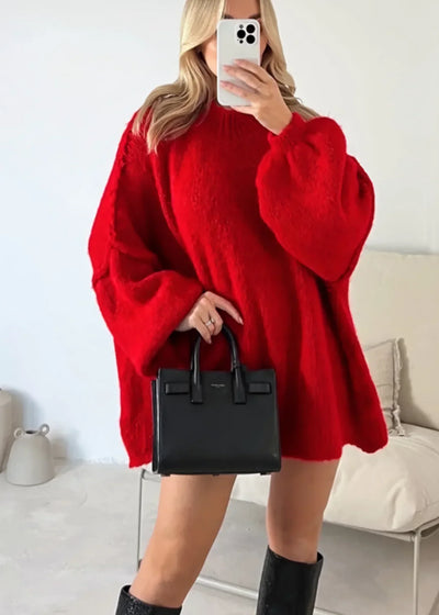 Heidi-Mode | Oversized Gehäkelt Rundhalsausschnitt Pullover