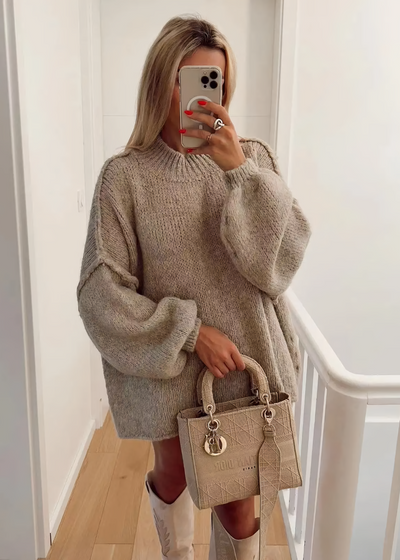 Heidi-Mode | Oversized Gehäkelt Rundhalsausschnitt Pullover