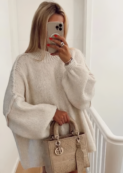 Heidi-Mode | Oversized Gehäkelt Rundhalsausschnitt Pullover