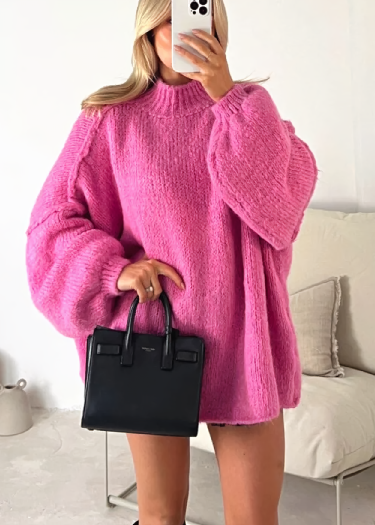 Heidi-Mode | Oversized Gehäkelt Rundhalsausschnitt Pullover