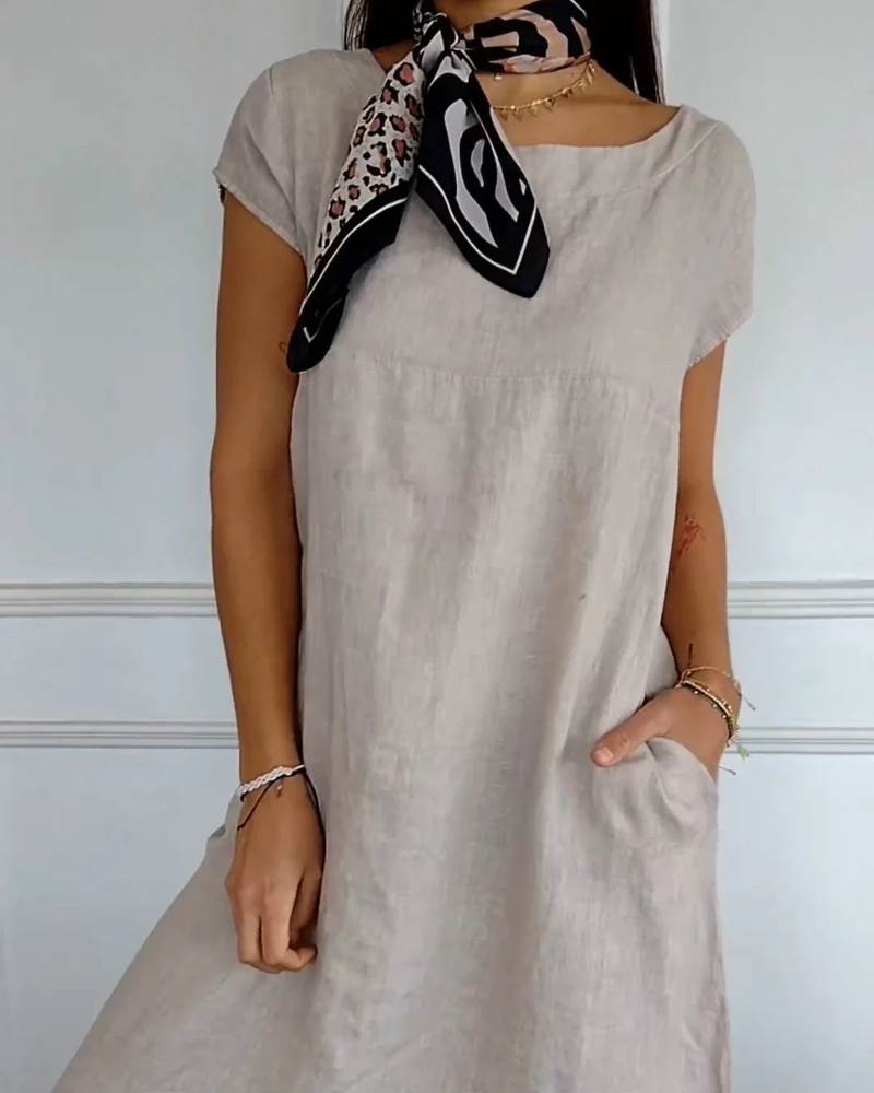 Luftiges Damen Baumwollkleid - Sommerlich weißes Design mit praktischen Taschen