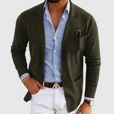 Herren Strickjacke mit Reverskragen | Leichte Freizeitjacke mit Knöpfen